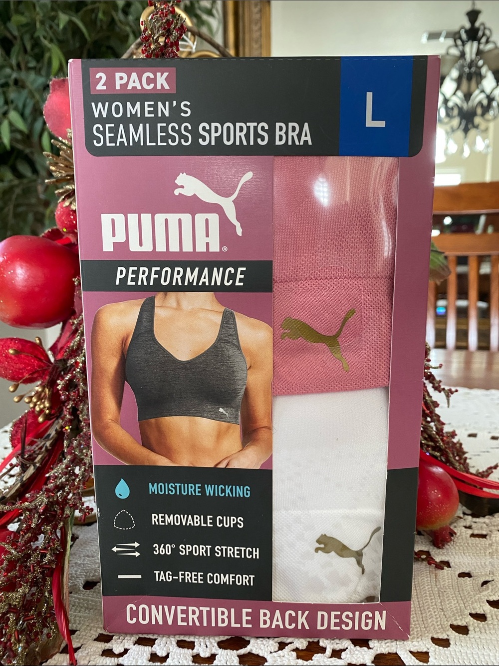 Puma Women's Seamless Sports Bra 2-Pack - Pink & White